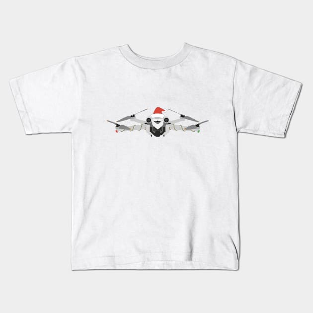 Festive DJI Mini 3 Pro Santa hat with beard and garland Kids T-Shirt by Oddoty